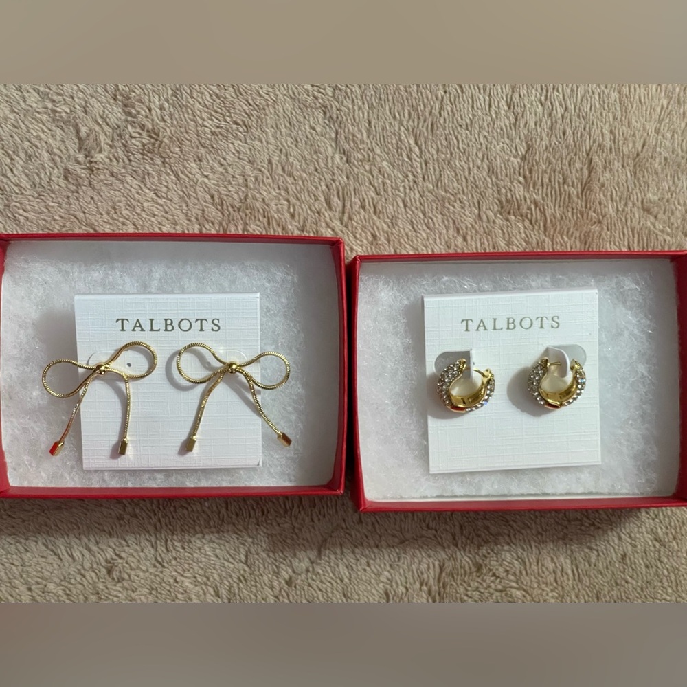 Talbots Gold and Cream Bow and Hoop Earrings